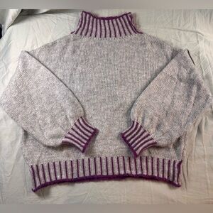 Grey Sweater with Purple Contrast